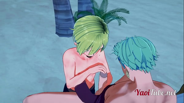 One Piece Yaoi - Zoro x Sanji Handjob và thổi kèn trên bãi biển - anime Manga Gay