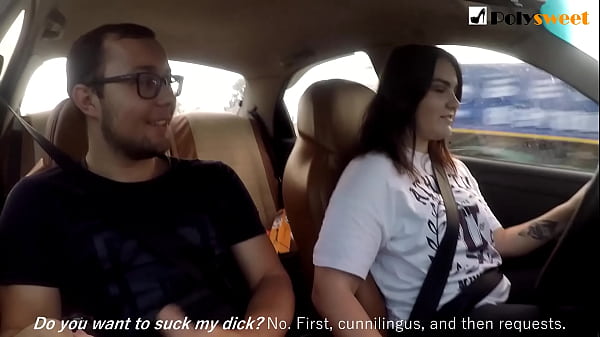 Girl jerks off a guy and masturbates herself while driving in public (talk)