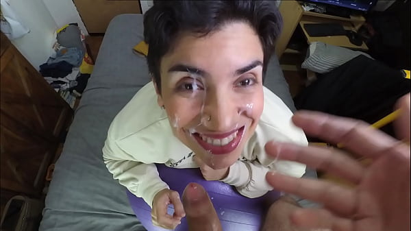 Blowjob and facial on a physio ball