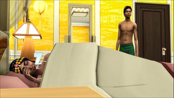 Indian step mom shares her bed with her stepson after he visited during the night because he had a nightmare and went to bed with her - desi mom and son